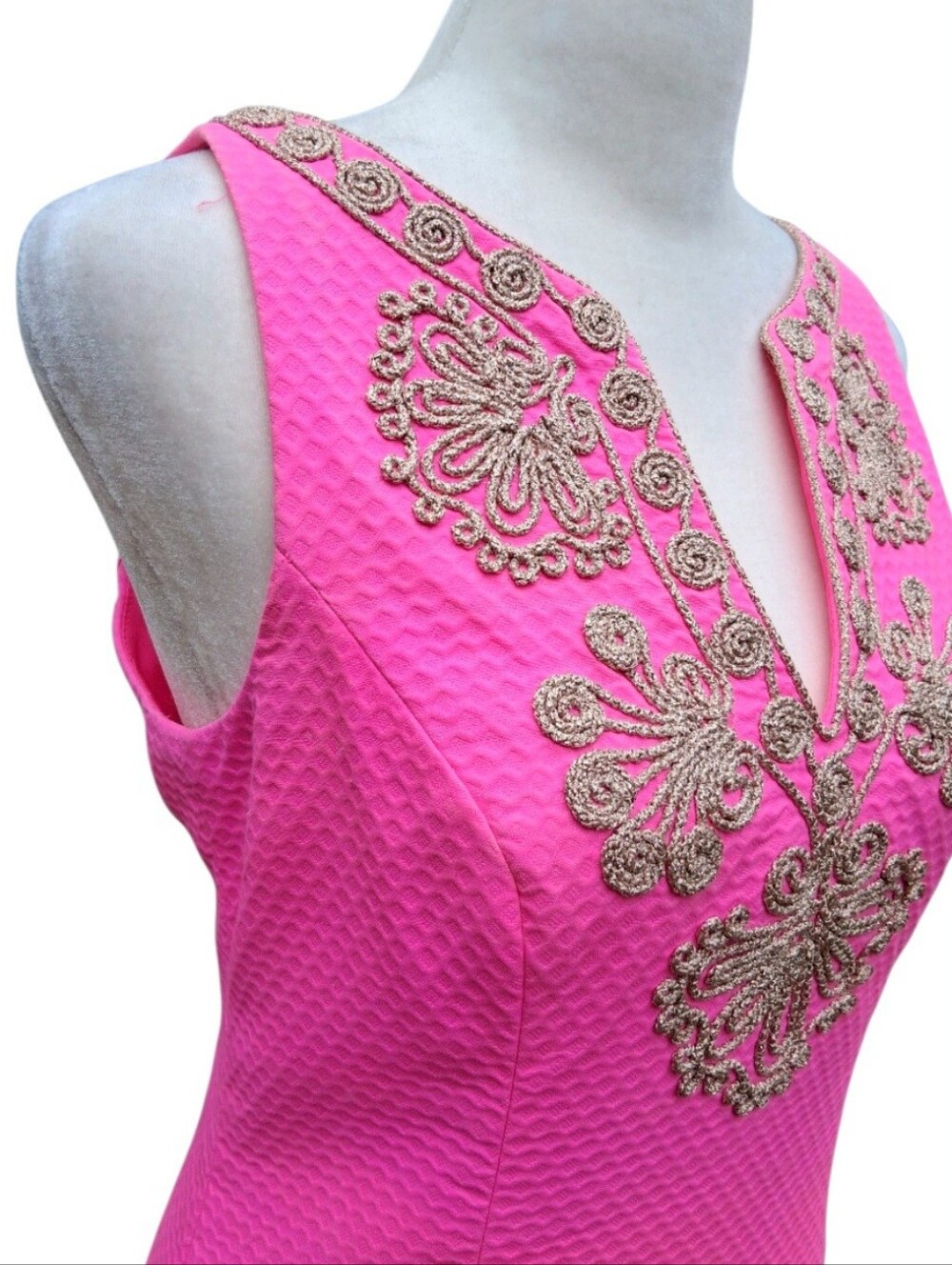 Lilly Pulitzer Gabby Shift Dress Pop Pink Metallic Gold Embroidery Size 0 - Picture 6 of 15